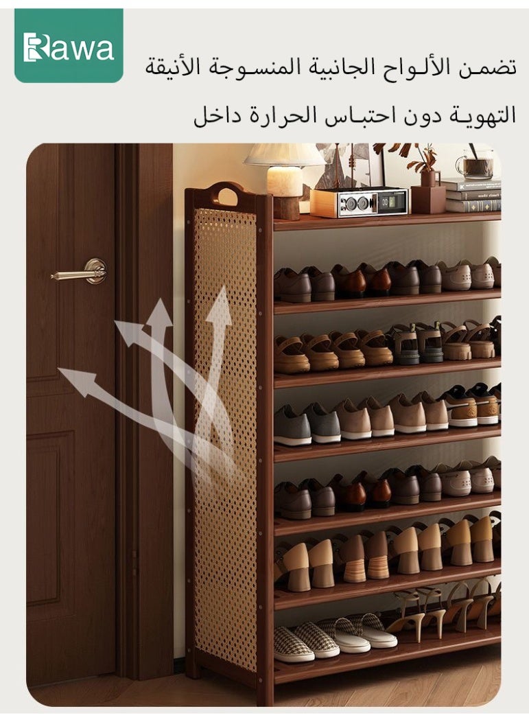 روعة رف أحذية من 6 طبقات، خزانة تخزين أحذية من الخيزران للمدخل، منظم أحذية كبير قائم بذاته، مناسب للممرات والممرات وغرف المعيشة (83x70x21 سم) - Image 4